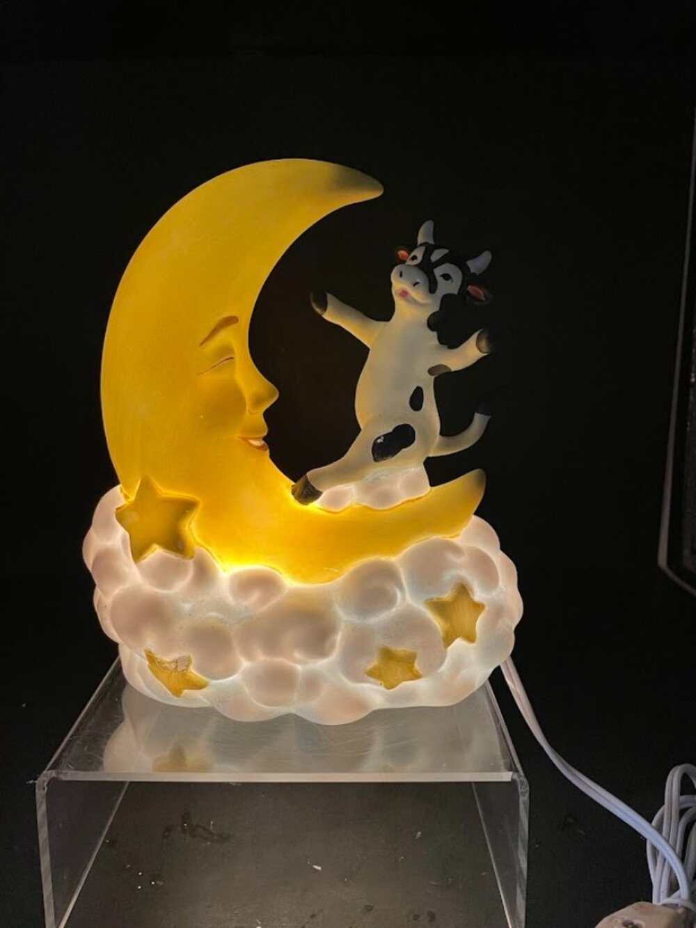 2001 Ceramic Cow Jumped Over the Moon Night Light Accent Lamp Tested Works
